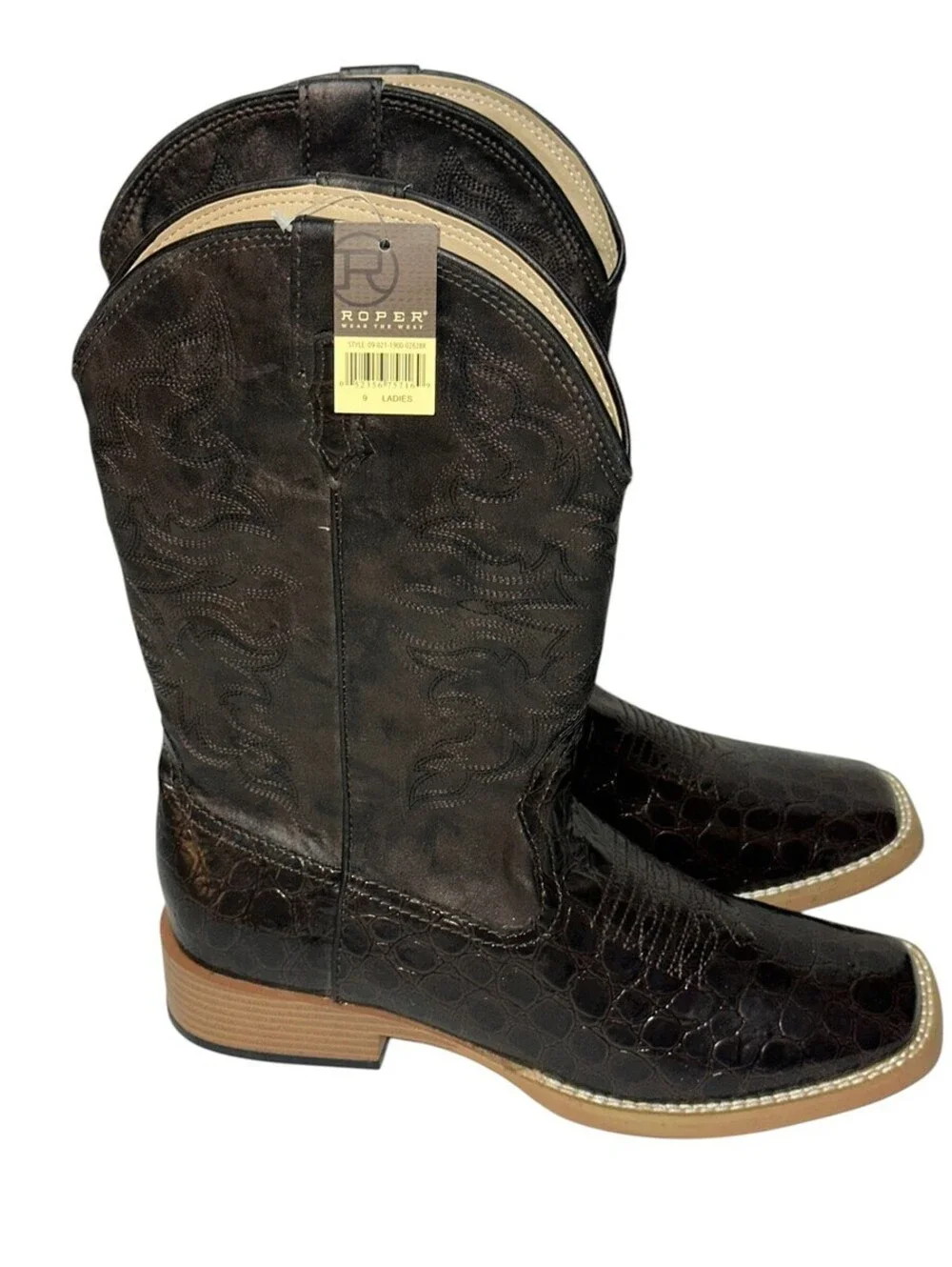 Roper Women's Riley Caiman Print Western Boots Size 9 NWT